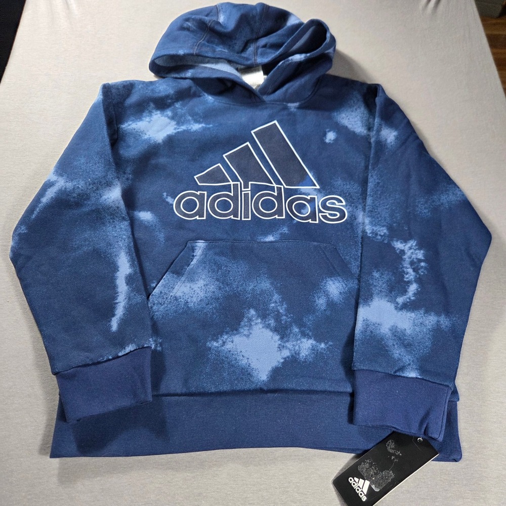 Adidas Boys Navy Tie Dye Cloud Wash Loose Fit Hoodie Size S 8 AA7770 AB02 JC